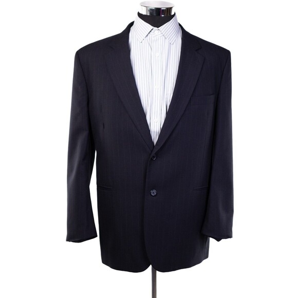 Jos A Bank 2 Button Blue Striped 100% Wool Sport Coat Jacket Blazer Sz 46r - Picture 2 of 13